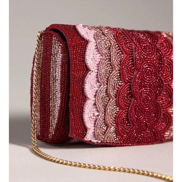 Anthropologie Red Pink Beaded Petal Small Clutch - Picture 2 of 3